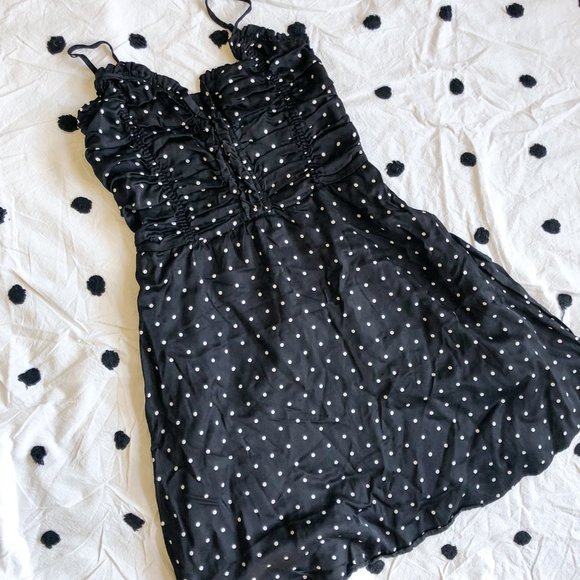 Maje Renota Polka-Dot Ruched Satin Mini Dress - Picture 4 of 10